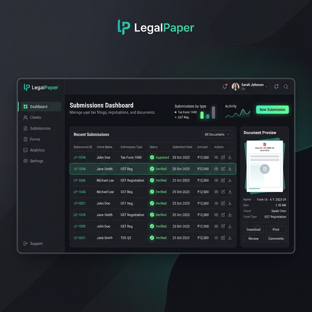 LegalPaper Chartered Accountant Portal Mockup